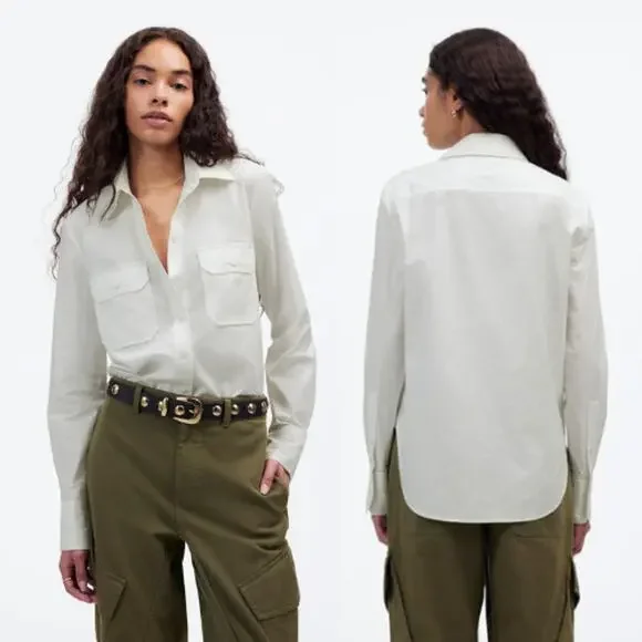 Madewell Women's Utility-Pocket Button-Up Shirt NU471 Eyelet White Size 4 NWT - Picture 1 of 5